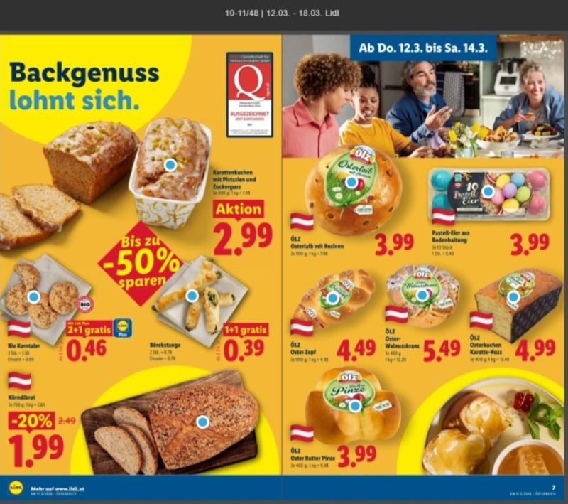 Ein Screenshot aus dem Lidl-Prospekt. Neben den beworbenen Ölz Produkten ist eine Österreich-Flagge. 