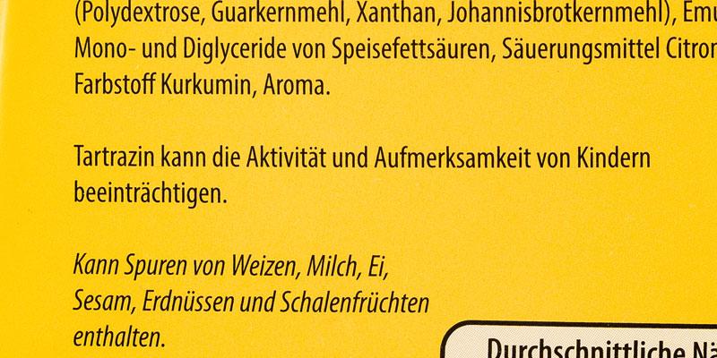 Der Warnhinweis auf der Verpackung: "Tartrazin kann die Aktivität und Aufmerksamkeit von Kindern beeinträchtigen."