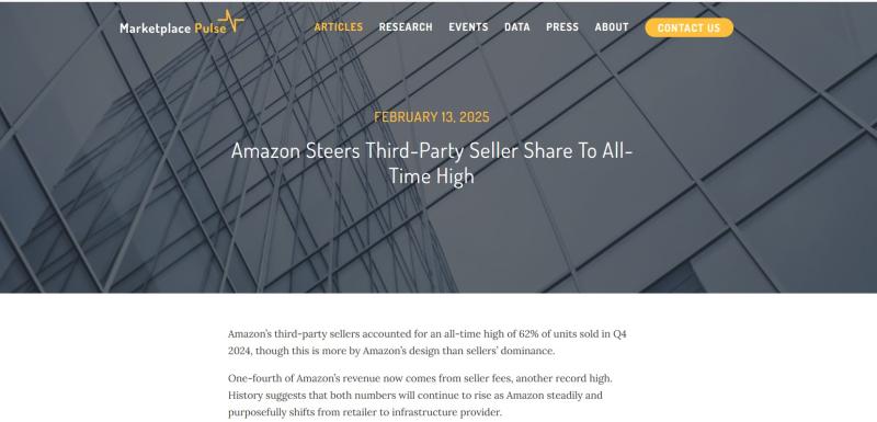 Screenshot zeigt ein Fachmedium. Es signalisiert, dass Amazon mit Marketplace-Einkünften immer mehr Geld verdient