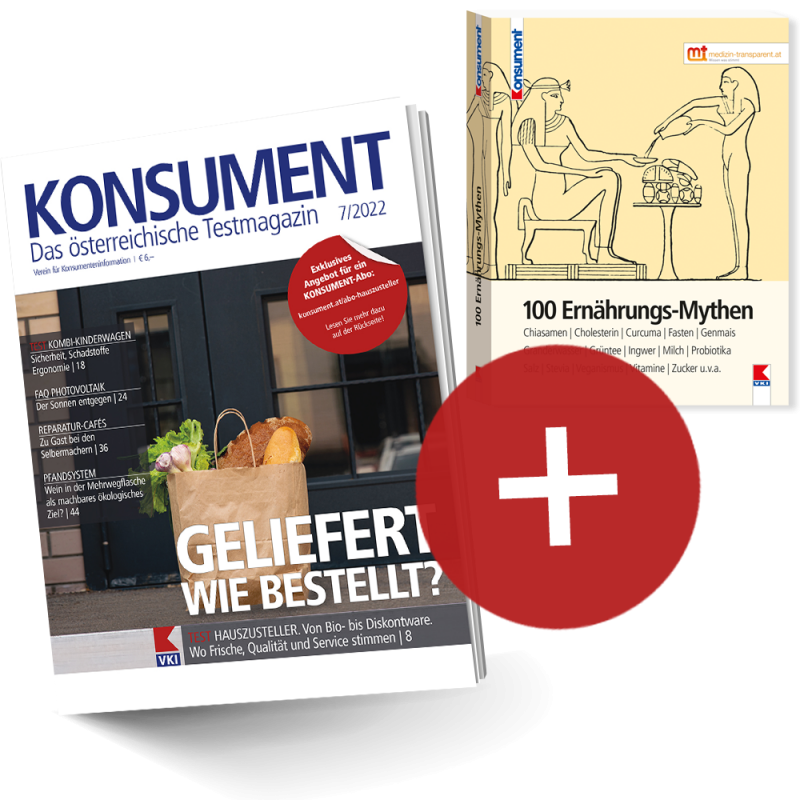 KONSUMENT-Print-Abo exklusive für Kunden von Hauszustellern inklusive "100 Ernährungs-Mythen" als Willkommensgeschenk